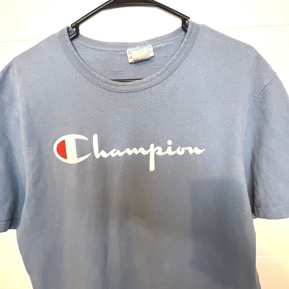 Vintage 90s - Y2K Champion Spellout T-shirt L Blue - Picture 2 of 6